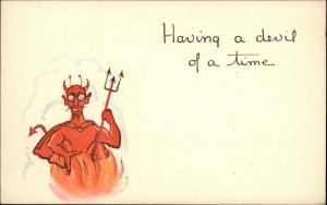 Vintage Postcard Devil of a Time DEVIL SATAN WORDPLAY PUN