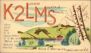 Handmade Hand Drawn Lake Luzerne NY K2LMS Ham Radio 1960 Postcard