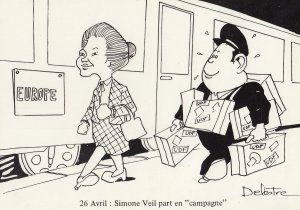 Simone Veil Part En Campagne French Politics Comic Postcard