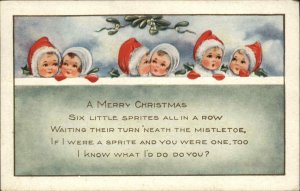 Whitney Christmas Nimble Nicks Peer Over Wall Vintage Postcard