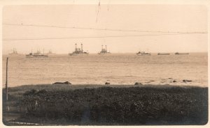 Vintage Postcard 1910's Big Ships Steamer Ships Float Far Away Transportation