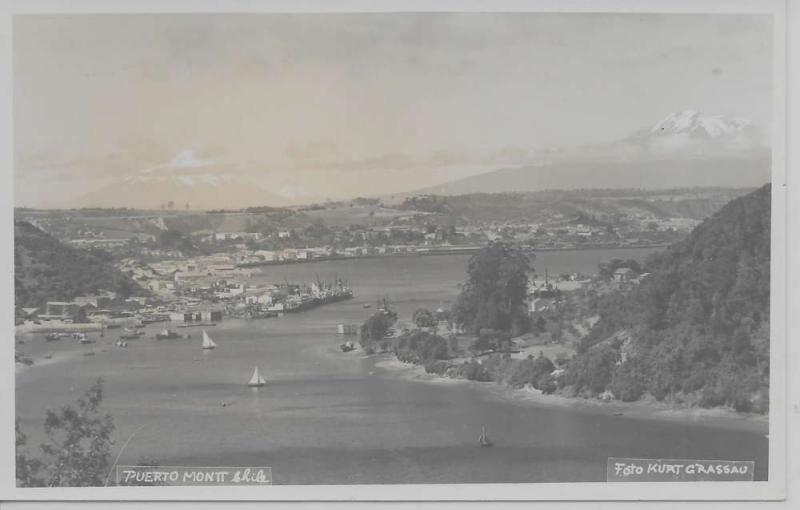 Puerto Montt Chile panoramic aerial view sailboats docks real photo pc Z24022