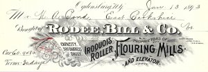 1893 RODEE, BILL & CO OGDENSBURG NY IROQUOIS ROLLER FLOUR MILLS INVOICE Z2736