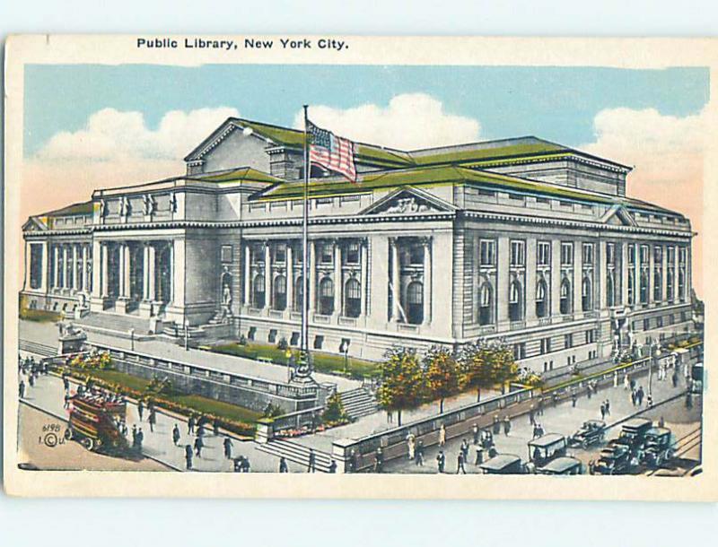 Unused W-Border OLD CARS AT PUBLIC LIBRARY New York City NY hs2350