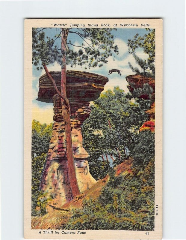 Postcard Watch Jumping Stand Rock, at Wisconsin Dells, Wisconsin