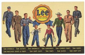 Newark NJ Lee Work Clothes Dungarees Unionalls Men Curteich Linen Postcard