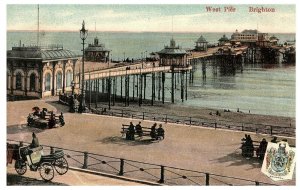 Brighton West Pier Showing Brighton Ferry Dock Horse Drawn Wagon Postcard