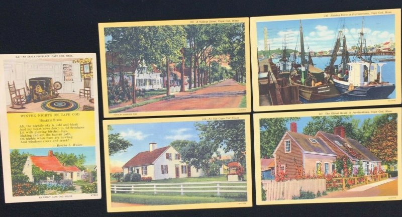 Cape Cod Mass Mostly Curteich Posted Unposted House Fishing Boats Beach Lot of 9