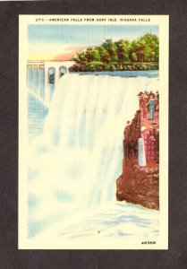 NY Niagara American Falls Goat Isle New York ON Ontario Canada Linen Postcard