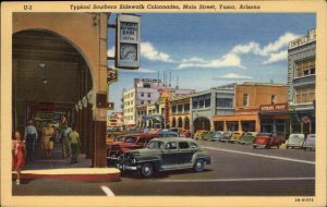 Yuma Arizona AZ Bank Colonnades Street Scene Linen Vintage Postcard