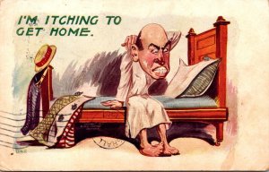 Humour Man In Bed With Bugs I'm Itching To Get Home 1907