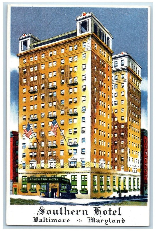 c1950's Southern Hotel Baltimore Maryland MD Vintage Unposted Postcard