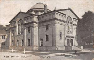 Oshkosh Wisconsin First Baptist Church Street View Antique Postcard K16009