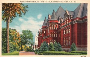 Vintage Postcard Administration Building & Chapel Masonic Temple Utica New York