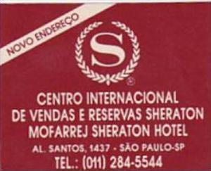 BRASIL SAO PAULO SHERATON HOTEL VINTAGE LUGGAGE LABEL