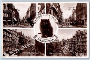 England Postcard Good Luck from Birmingham Cat c1920's Multiview RPPC Photo