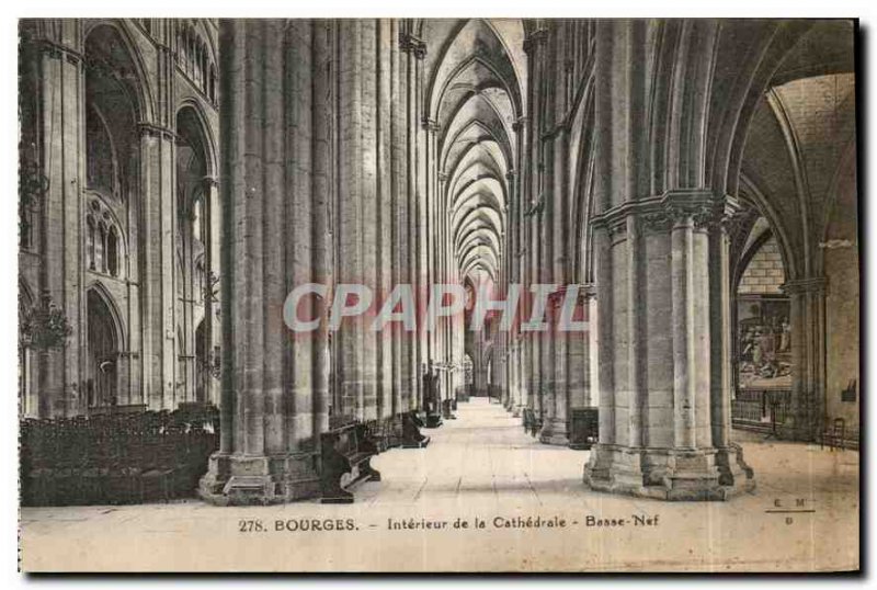 Old Postcard Bourges Interior of the Cathedral Nave Low