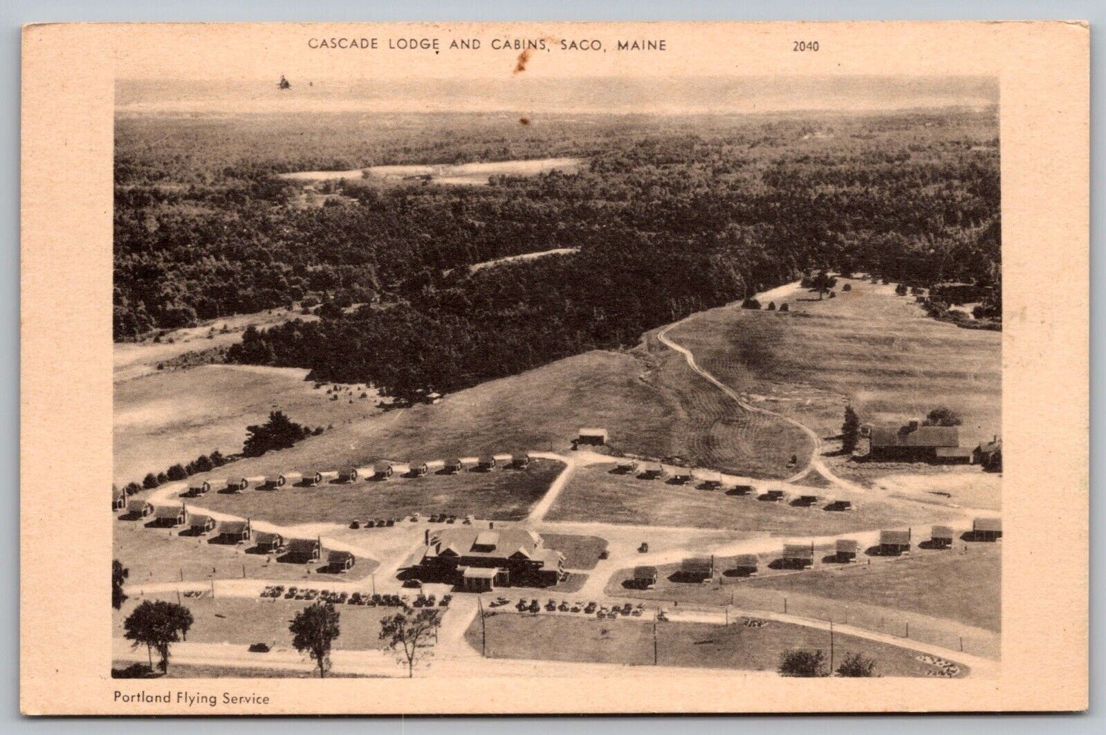 Saco Maine Cascade Lodge & Cabins Scenic Birds Eye View BW UNP Postcard