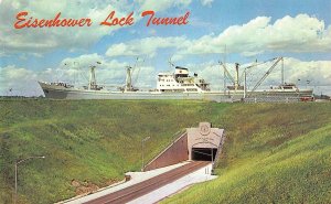 MASSENA, NY New York  EISENHOWER LOCK TUNNEL~Large Ship Above  Chrome Postcard