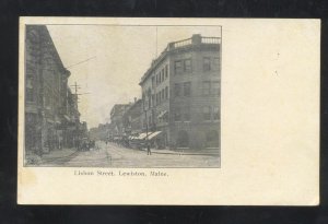 LEWISTON MAINE DOWNTOWN LISBON STREET SCENE VINTAGE POSTCARD 1905