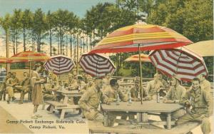 Camp Pickett Virginia Sidewalk Cafe 1940s Postcard Umbrellas Tichnor 11611