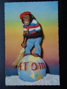 Chimpanzee EARTH / ATOM Themed - CHIMP Dressed as Human c1960's RP Postcard