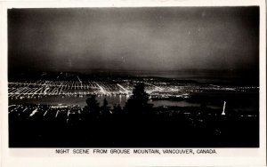 RPPC Night Scene from Grouse Mountain, Vancouver Canada Vintage Postcard E19