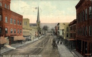 Bennington VT Main Street Buildings Track Horse Buggy 1900s-20s Vintage Postcard