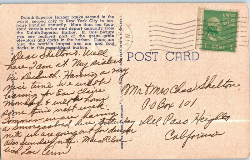 Aerial View Postcard Grain Elevators Duluth Superior Harbor MN Postmarked