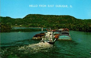 Illinois Hello From East Dubuque Showing Mississippi Tug Boat