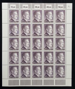 GERMANY THIRD REICH ORIGINAL STAMP SHEET ADOLF HITLER Mi800 2RM MNH LUXE