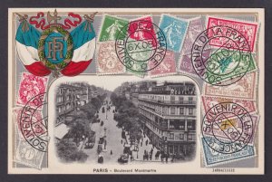 FRANCE, Postcard, Paris, Embossed Stamps, Boulevard Montmartre