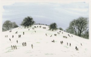 Primrose Hill Building A Christmas Snowman London Painting Postcard