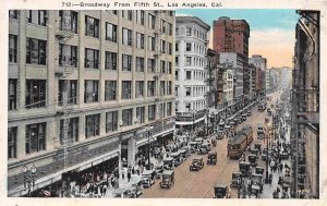 Broadway from Fifth Street Los Angeles California 1920c postcard