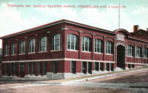 Vintage Postcard Manual Training School Cumberland Ave. & Casco St. Portland ME