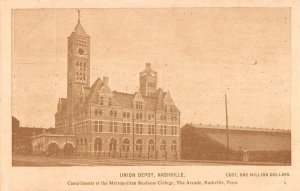 Nashville Tennessee birds eye view Union Depot antique pc ZC548879