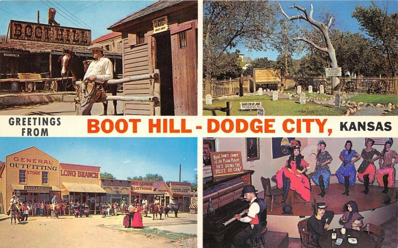 Long Branch Saloon, Boot Hill Dodge City, KS Postcard