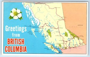 Greetings From British Columbia illustrated map CANADA Postcard