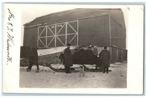 c1910's People Sleigh Winter Scene Dog RPPC Photo Unposted Antique Postcard