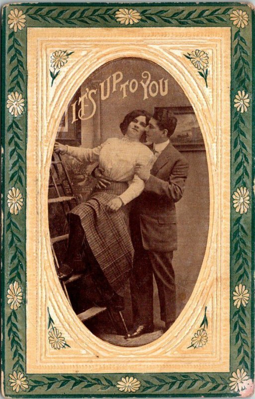 VTG Postcard Valentine Romance Humor It's Up To You Art Deco Unposted 1861