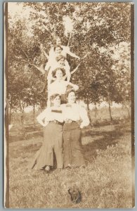 GYMNASTIC GIRLS ANTIQUE REAL PHOTO POSTCARD RPPC