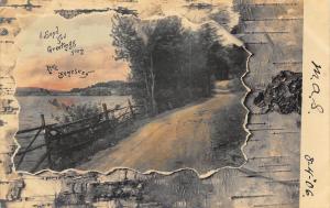 Lake Bomoseen VT Birch Bark Border Dirt Road Postcard