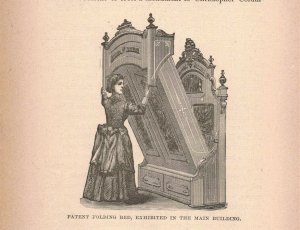 1876 Victorian Woman Raising Folding Bed Engraving 2T1-57h