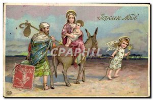 Old Postcard Fantasy Christmas Angel Flowers Donkey Mule