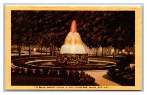 Reutter Memorial Fountain Night View Lansing Michigan MI UNP Linen Postcard S13
