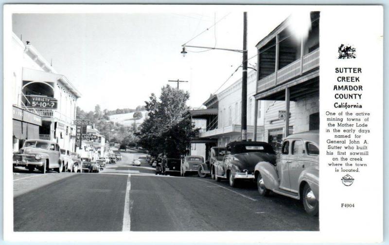 RPPC  SUTTER CREEK, California CA   STREET SCENE ca 1940s Frasher Postcard