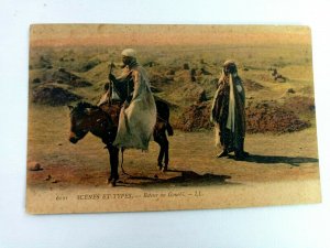 Vintage Postcard Scenes Et Types Retour au Gourbi People on Donkey