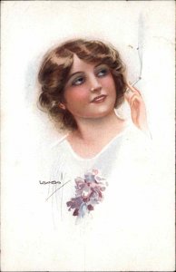 Beautiful Woman Smoking Cigarette USABAL 303/4 c1915 Postcard