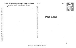Virginia Street Cars Harrahs Casino Reno Nevada 1950s postcard