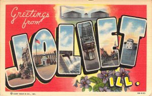 Beautiful Linen Large Letter, Joliet, Illinois, ILL, CT Publ, Old Postcard